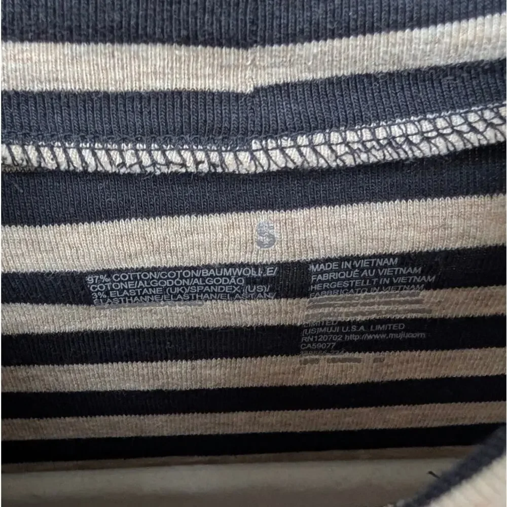 Muji Black/Cream Cotton Striped Turtleneck Long Sleeve Top, size S - Picture 3 of 8